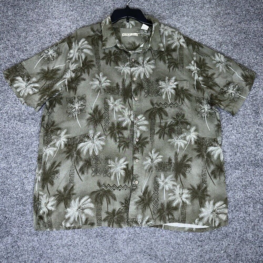 Batck Bay Hawaiian Shirt Mens 2XB Green‎ Rayon Palm Tree Short Sleeve Button Up